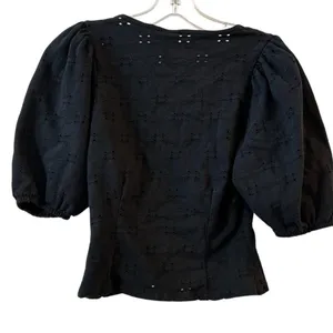 H&M Women's XS Black Puff Sleeve Blouse‎ thumbnail 4