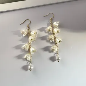 Flower Dangle Drop Earrings for Women Gold thumbnail 1
