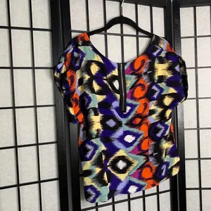 Anthropologie Ella Moss Geometric Zipper Back Oversized Blouse Top Medium thumbnail 5