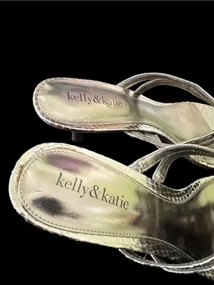 Kelly & Katie Gold Metallic Snakeskin Print Kitten Heel Slide Sandals Sz 10 thumbnail 9
