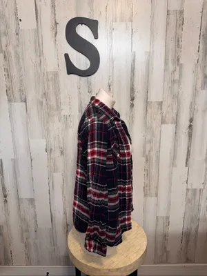 Natural Reflections Plaid Flannel Button Down Shirt Womens Small Navy Red Cotton thumbnail 5