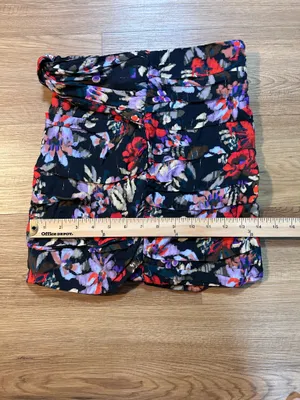 Zara XS Black Multicolor Floral Ruffle Knot Draped High-Waist Mini Skirt thumbnail 6