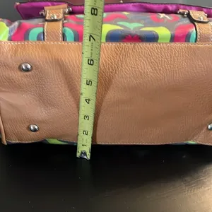 Lily Bloom Multicolor Satchel Handbag‎ Geometric Floral Coated Canvas Brown Trim thumbnail 3