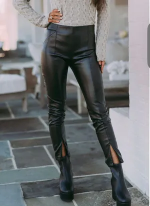 These Three Boutique Zipper Hem Faux Leather Pants - Black thumbnail 1