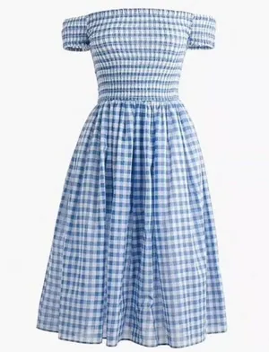 J. crew Gingham Check Smocked Off-the-Shoulder Dress thumbnail 8