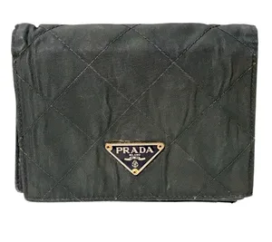 PRADA BLACK Quilted NYLON & Leather WALLET Snap Closure Made in Italy thumbnail 1
