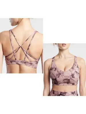 Athleta Solace Bra Size Medium‎ Pink Floral Powervita Padded Sporty Clean Girl thumbnail 2