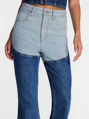 LEE Denim Chaps Jeans Two Tone Light Wash Dark Wash Butt Enhancing Stretch 0 NWT thumbnail 2