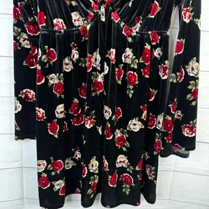 Lovesick Women L 0 Black Velvet Floral Plunge Dress Bell Sleeve Gothic Festival thumbnail 4