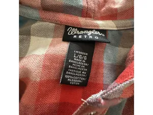 Wrangler Retro Hooded Plaid Western Shirt Snap Front Flannel Hoodie Red L Large thumbnail 12