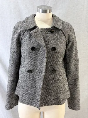 Banana Republic Pea Coat Black White Tweed Wool Blend Double Breasted 4 thumbnail 1