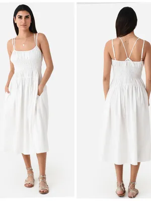 Ciao Lucia Volta Washed Cotton Poplin Midi Dress Women's M White Coastal Chic thumbnail 2