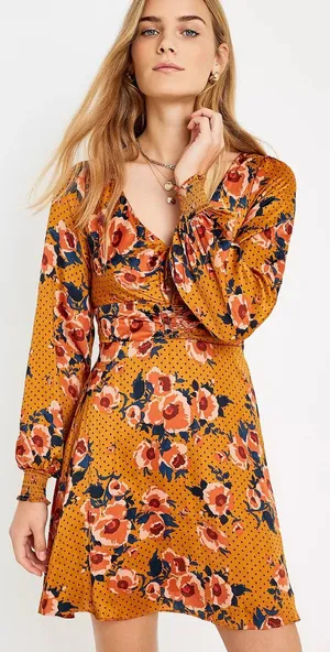 Free People Morning Light Floral Mini Dress in Yellow Gold Orange Womens Size 6 thumbnail 1