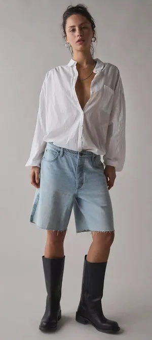 Lee Mid-Rise Slouch Bermuda Denim Shorts Light Wash Raw Hem Button Fly 24 thumbnail 1