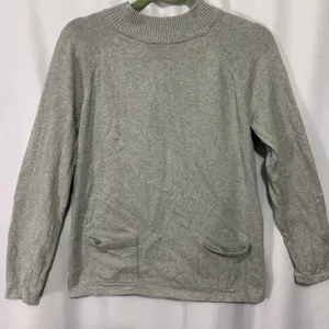 Jeanne Pierre Gray Mock Neck Cotton Sweater Women’s Large‎ Knit Pullover Pockets thumbnail 1