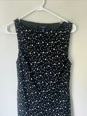 Chaps sleeveless midi dress black white polka dots gore hem size 12 ^ thumbnail 2