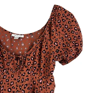 American Eagle Leopard Print Babydoll Top Rust Orange Puff Sleeve Boho Size XS thumbnail 3
