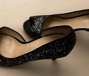 Heels Black Glitter Peep-Toe Kitten 8 M Kelly & Katie thumbnail 1