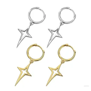 NEW Gold Star Dangle Hoop Earrings | Yellow Gold Over‎ 925 Sterling Silver thumbnail 15