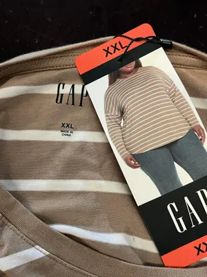 Gap Shirt Womens XXL Beige White Stripe Crew Neck Long Sleeve Jersey Top thumbnail 7