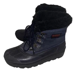 VTG Sorel Kaufman Canada Women 8 Navy Blue Black Faux Fur Trim Winter Snow Boots thumbnail 1