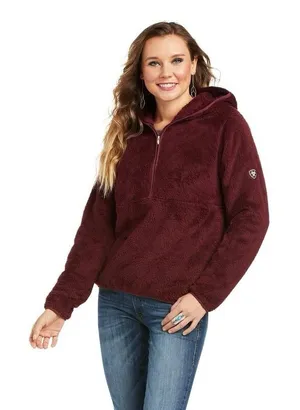 Ariat Womens Maroon Berber Sherpa Hoodie Sweatshirt Jacket Size Medium Cozy Warm thumbnail 1