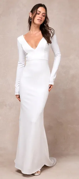 Lulus Extravagant Love White Backless Long Sleeve Wedding Dress Extra Small thumbnail 1