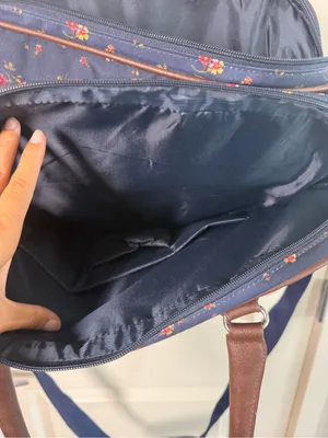 Navy Floral Travel Weekender Bag with Brown Trim thumbnail 5