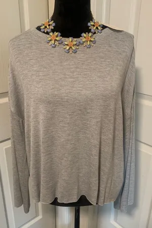 NWT Altar’d State Gray Super Soft Crew Neck Long Sleeve Top thumbnail 1