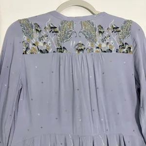 Free People Purple‎ Paisley Floral Boho Mini Dress Long Sleeve Babydoll Tunic XS thumbnail 4