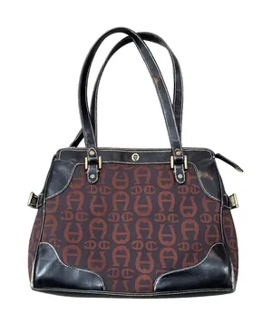 Etienne Aigner Monogram Shoulder Bag Brown Black Tote Purse AS IS Read thumbnail 1