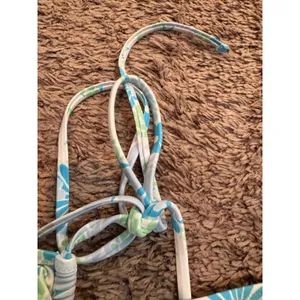 Aerie Real Good Floral Ruffle Halter Bikini Set‎ Blue Green M NWT thumbnail 4