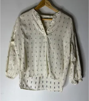 Madewell ainslee print cotton v neck top‎ cream blue size small thumbnail 1