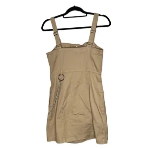 H&M Divided Tan Twill Button Front Pinafore Mini Dress Chain Grunge Y2K Size S thumbnail 3