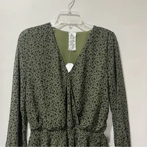 Sadie & Sage Womens Olive Green Animal Print Mini Dress Long Sleeve‎ Small NWT thumbnail 4