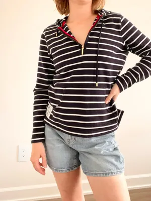 Ralph Lauren Navy and White Striped Half-Zip Hoodie with Red Accents thumbnail 3