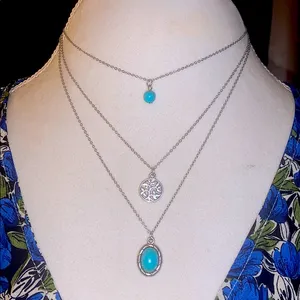 Paparazzi Silver-tone three layer Turquoise Necklace thumbnail 1