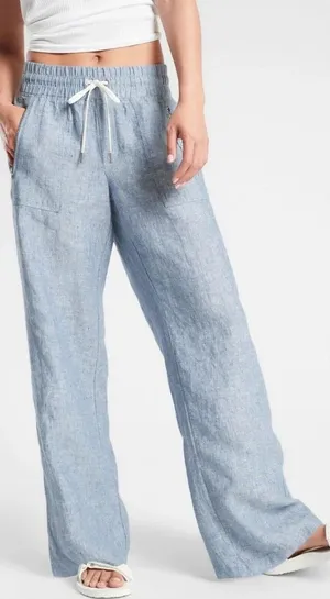 Athleta Cabo Linen‎ Wide Leg Pant Chambray Blue Size 0 thumbnail 1