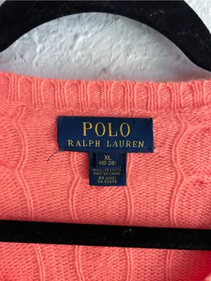 Polo Ralph Lauren 100% Cashmere Cable Knit Sweater Coral Pink XL Quiet Luxury thumbnail 2