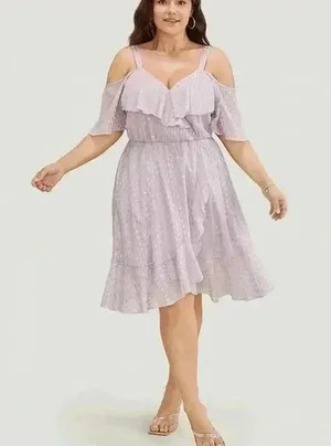 NWT!geometric ruffle trim cold shoulder pocket wrap dress size 14–16 or 1X thumbnail 1