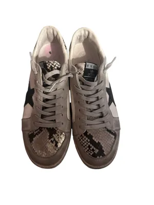 Vintage Havana Betsy White Leather Star Sneakers with Black Snakeprint Accents thumbnail 3