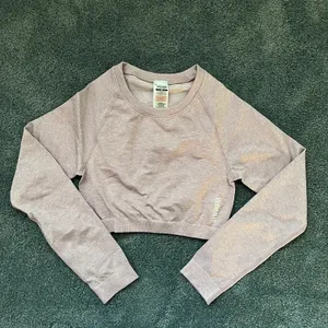 Gymshark Pink Heathered Adapt Marl Seamless Long Sleeve Fitted Crop Top Size Medium thumbnail 3