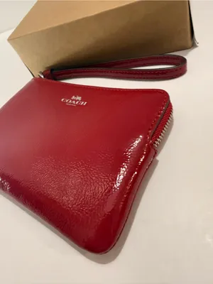 Coach Red Patent Leather Zip Wristlet thumbnail 6