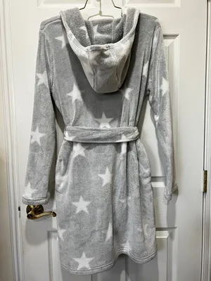 UGG Miranda Robe Grey/White Stars Hooded Cozy Fleece Plush Long Sleeve thumbnail 2