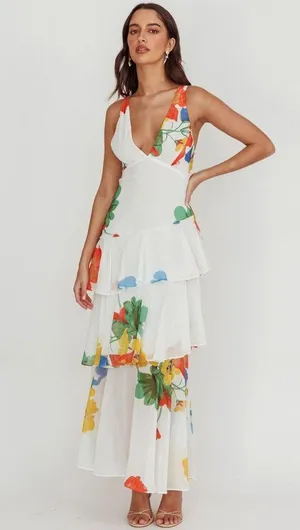 Selfie Leslie *NWT* Saints & Secrets Veda Strappy Back Ruffle Maxi Dress White thumbnail 15