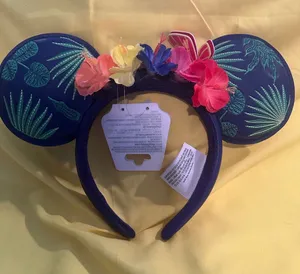 NWT Disney Parks Hawaiian Blue Aulani Stitch Headband Ears thumbnail 1