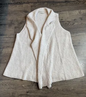 Womens LOFT sleeveless sweater draped vest oatmeal knit shawl cozy size M/L‎ thumbnail 1