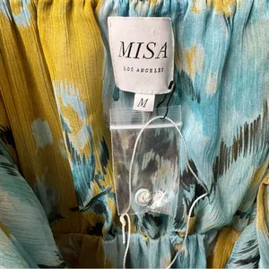 MISA Los Angeles Alessandra Sleeveless Ruffle Midi Dress Blue Yellow Medium thumbnail 9