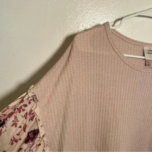 Knox Rose Womens Sz Medium Thermal Top Long Sleeve Light Pink Contrasting Floral thumbnail 7