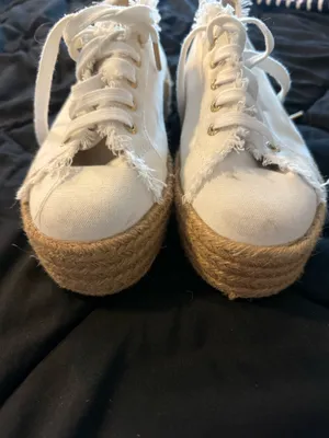 {SUPERGA} White Frayed Canvas Platform Espadrille Sneakers thumbnail 5